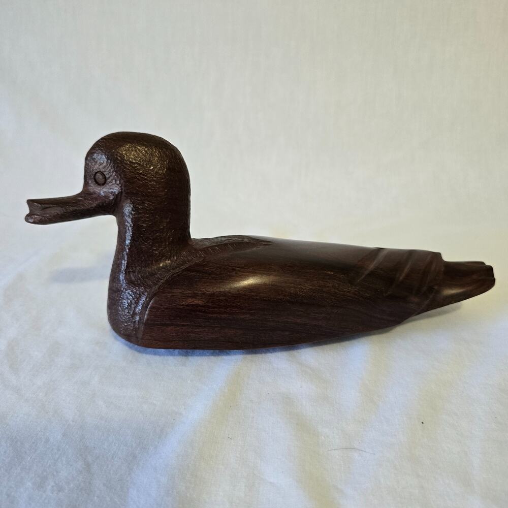 Vtg Hand Carved Ironwood Duck Figurine Rustic Artistic Style 11" x 4.25" x 2.75"